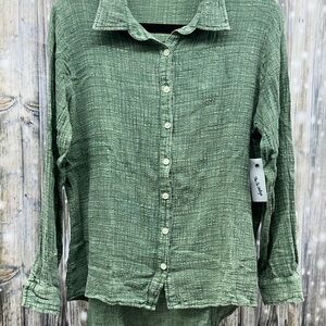 The Nu Vintage Women’s Green Button-Up Textured 100% Cotton Shirt BRAND NEW